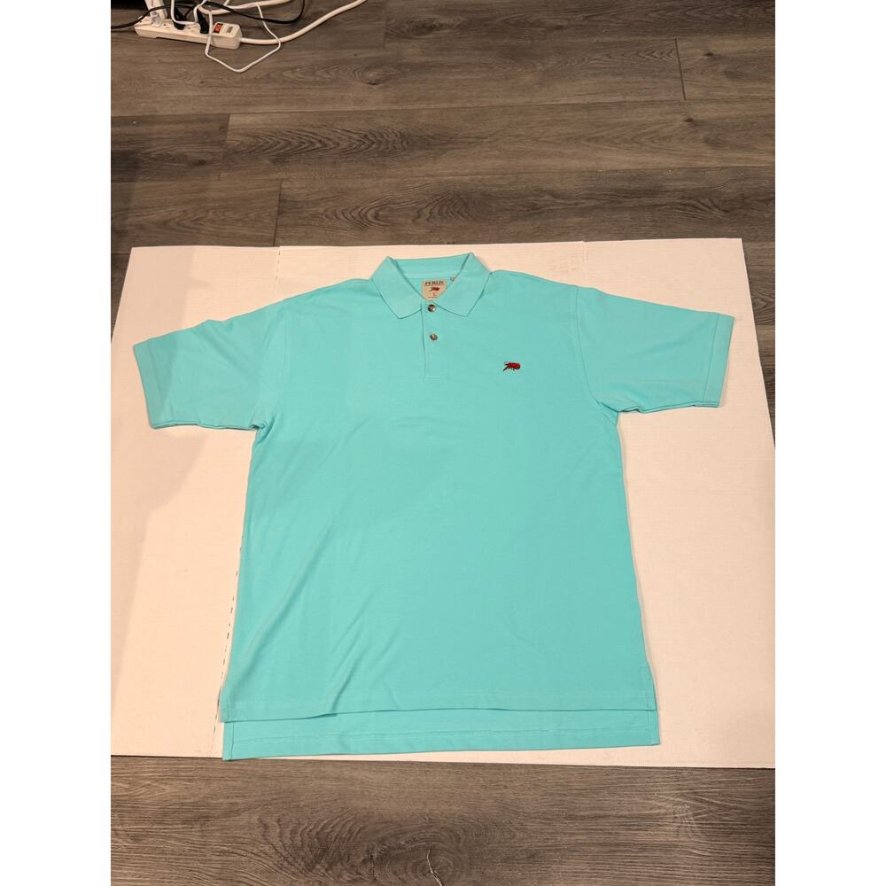 Perlis Crawfish Polo Shirt Mens Large Aqua Blue 100% Cotton Short Sleeve